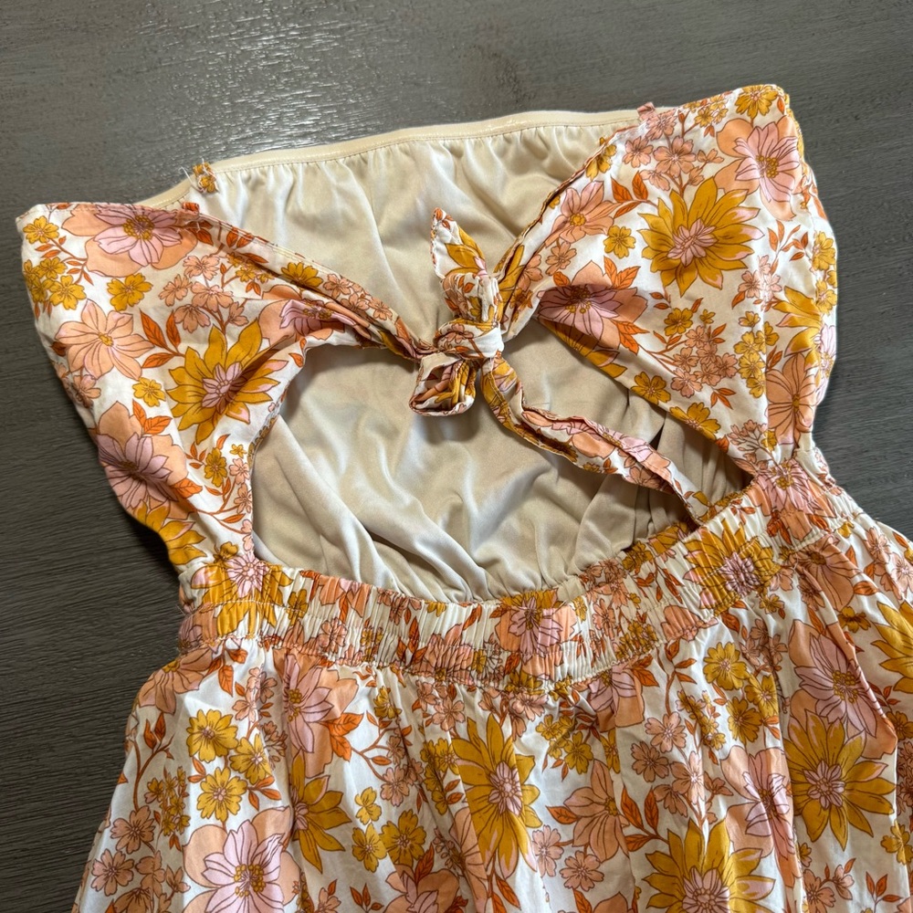 AEO Floral Orange Beige Romper Jumpsuit XS Tie Back - Picture 8 of 16